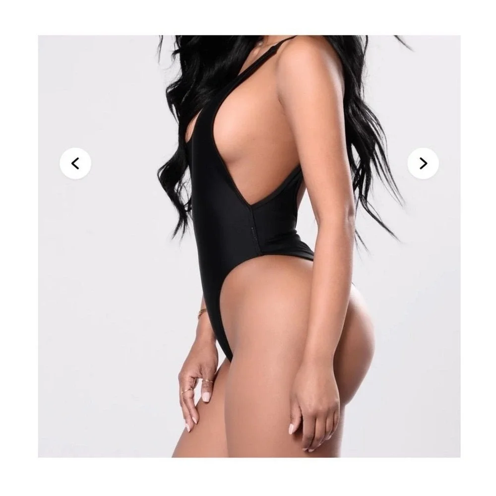 Fashion Nova Cut It High Swimsuit Black One Piece High Cut Leg Scoop Neck Medium